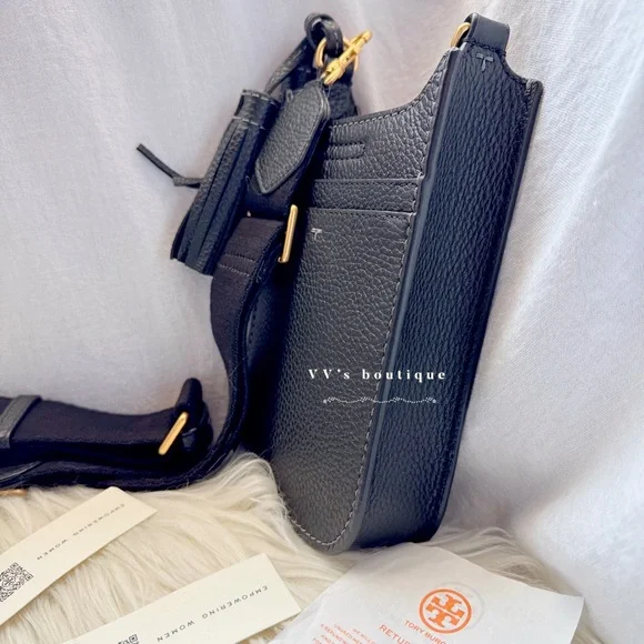 NWT Tory Burch Thea Cellphone Smartphone Pebble Leather Crossbody Black … - Picture 6 of 8